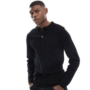 Threadbare Men's Black Button Front Knot Top Medium Long Sleeve Casual Minimal